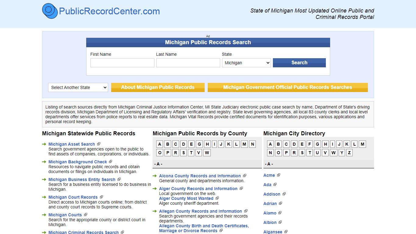 Michigan Free Public Records, Criminal Records And Background checks